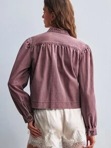 Willow Rêve Women's Solid Color Single-Breasted Long Sleeve Denim Jacket With Pockets, Versatile - Rust Brown - View 2
