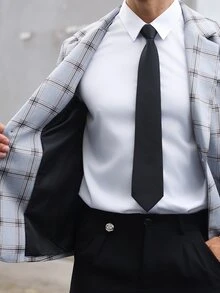 Manfinity Mode 男士復古格紋休閒西裝外套，休閒單排扣夾克，通勤西裝外套，送給男友或丈夫的高級穿搭禮物 - 淺灰色 - 查看 5