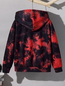 SHEIN 男士時尚休閒百搭街頭風黑紅紮染印花連帽長袖開襟運動衫外套 - 彩色 - 查看 2