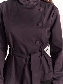 SHEIN BAE Women's Minimalist Button High Neck Long Sleeve Jacket Streetwear - Red Violet - View 6