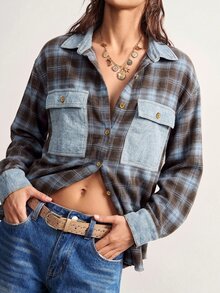 Bohemela Casual Woven Patchwork Loose Fit Women's Shirt - Blue - View 1