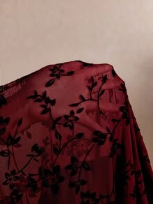 Elaquor 大尺碼女款休閒喇叭袖黑色T恤 秋季 - 酒紅色 - 查看 6