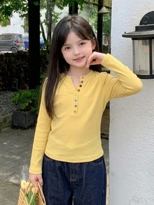 Dazy Kids Tween Girl) Fitted Long Sleeve Casual Base Layer Top T-Shirt - Yellow - View 6
