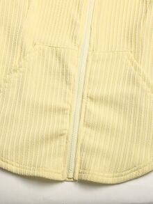 SHEIN 兒童青少年女孩 2 件套 針織條紋休閒運動連帽拉鍊長袖外套與拼色拼接 Logo 直筒寬腿針織長褲套裝，淡黃色與粉色，Y2K 風格 - 彩色 - 查看 5