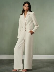 Aveloria Modichic Elegant Fashionable High-End Design Casual Slim Fit Flattering Notch Lapel Metal Button Slightly Dropped Shoulder Versatile Commuter Women's Blazer And Pants 2 Pieces Set - Beige - View 7