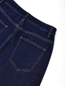 GlowEve 女款刺繡口袋休閒寬腿牛仔褲 - 藍色 - 查看 5