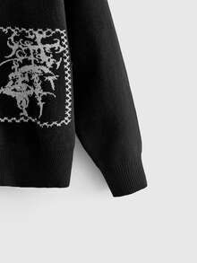 ROMWE Street Life Women's Loose Streetwear Patchwork Punk Print Cardigan - Black - View 3