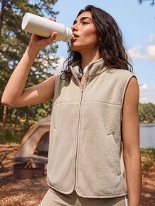 Exploreva Women's Outdoor Zipper Pocket Vest Jacket - Apricot - View 6