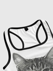 ROMWE Grunge Punk Cute Kitten Dark Hot Girl Graphic Print Punk Women's Tank Top - White - View 3