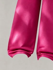SHEIN 青少年女孩秋季套裝 2件組 連帽拉鍊夾克短版上衣與寬鬆鬆緊腰寬腿休閒長褲套裝，秋季 - 玫紅色 - 查看 5