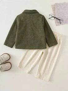 中性嬰兒男/女嬰 2件組秋冬休閒學院風襯衫套裝，男嬰套裝 - 彩色 - 查看 2