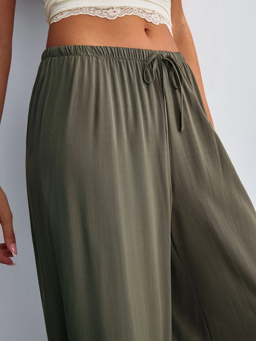 Willow Rêve Women's Loose Army Green Wide Leg Long Pants - Army Green - View 1