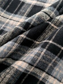EMERY ROSE Versatile Premium Cotton Linen Plaid Patchwork Contrast Color Knit Hooded Plus Size Women's Shirt - Multicolor - View 3