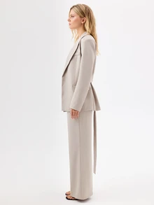 KÆRIA Hus Relaxed Fit Belted Blazer - Textured Compact Tailoring - Stone - Power Suiting, Tailored - Grey - View 6