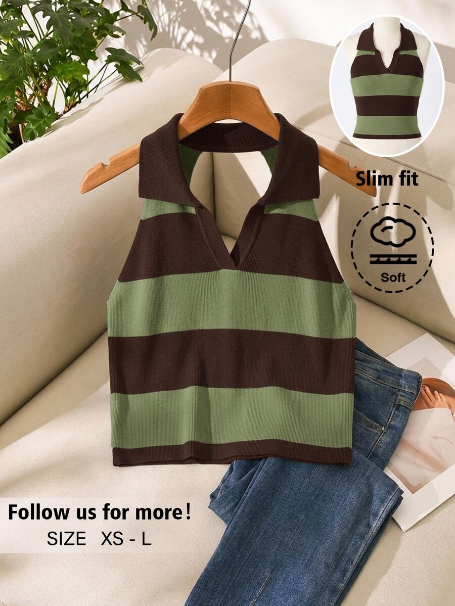 Story & Sage Women's Striped Colorblock Halter Knit Top - Multicolor - View 1
