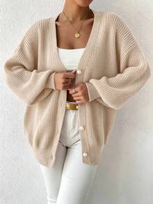 Sprig & Strand Women's Gentle Faux Pearl Button Knit Cardigan - Beige - View 3