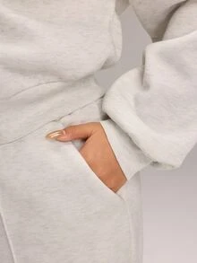 EMERY ROSE Plus Size Women's Equestrian Print Zip-Up Hoodie And Pants Casual 2 Pieces Set - Grey - View 9