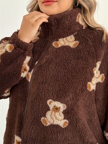 SHEIN CURVE+ Plus Size Thick Fleece Autumn/Winter 2 Pieces Set Long Pants + Cardigan - Multicolor - View 10