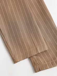 Sweetra Áo blazer nữ thanh lịch cài cúc, chiết eo, họa tiết kẻ sọc - Màu Khaki - Xem 3