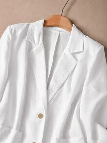 Rusticease 女款純色百搭細肩帶洋裝搭配鈕扣開襟針織外套 2件套 - 白色 - 查看 5