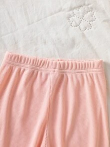 SHEIN Vintaside Kids 女童粉色花卉長袖運動衫與粉色羅紋內搭褲套裝，可愛時尚休閒春秋冬套裝 - 淺粉色 - 查看 7