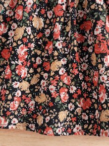 SHEIN Gaun Lengan Panjang Motif Bunga Kecil Warna-warni yang Lucu untuk Bayi Perempuan - Hitam - View 5