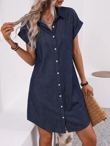 Breezaya Women's Urban Pocket Button Denim Dress - Blue - View 5