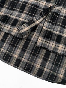 EMERY ROSE Versatile Premium Cotton Linen Plaid Patchwork Contrast Color Knit Hooded Plus Size Women's Shirt - Multicolor - View 7