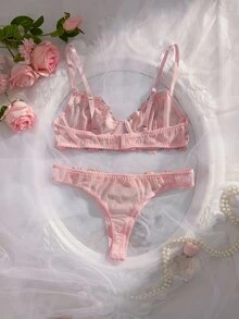 Crystal Vow 2pcs Romantic Embroidered Underwire Bra Set - Multicolor - View 2