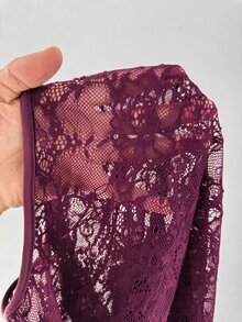 StreetHx Fashionable Women's Black Lace Top - Red Violet - View 6
