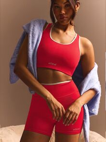 Athîral Women's Decorated Trim Camisole & Shorts Sports Set, Minimalist Chic Casual Everyday Wear - Red - View 1