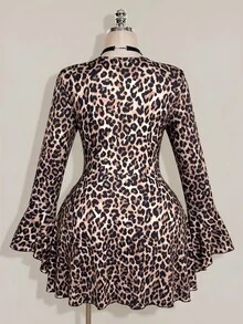 SHEIN ICON Women's Plus Size Lace Patchwork Leopard Print Dress - Khaki - View 2