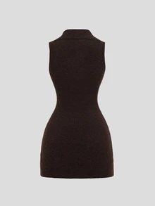 Sweetra American Vintage Brown Bodycon Sleeveless Knit Dress - Coffee Brown - View 2