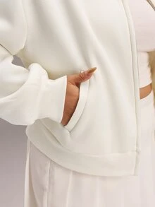 EMERY ROSE Plus Size Women's Colorblock Long Sleeve Zipper Front Casual Jacket - White - View 6