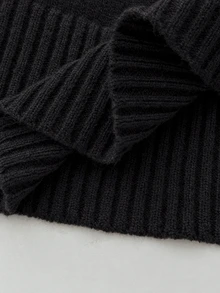 Elamini Sexy Style Deep Brown Oversized Collar Cross Waist Tie Women's Sweater - Black - View 6