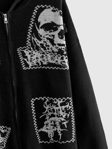 ROMWE Street Life Women's Loose Streetwear Patchwork Punk Print Cardigan - Black - View 5