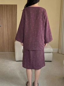 DAZY 2pcs/Set Women's Bow Print Lace Patchwork Loose Sleeveless Camisole Nightgown & Long Cardigan Robe Sleepwear Set - Purple - View 2