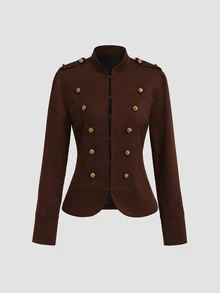 SHEIN Sweetro Women's Solid Color Casual Versatile Daily Wear Long Sleeve Jacket - Brown - View 1