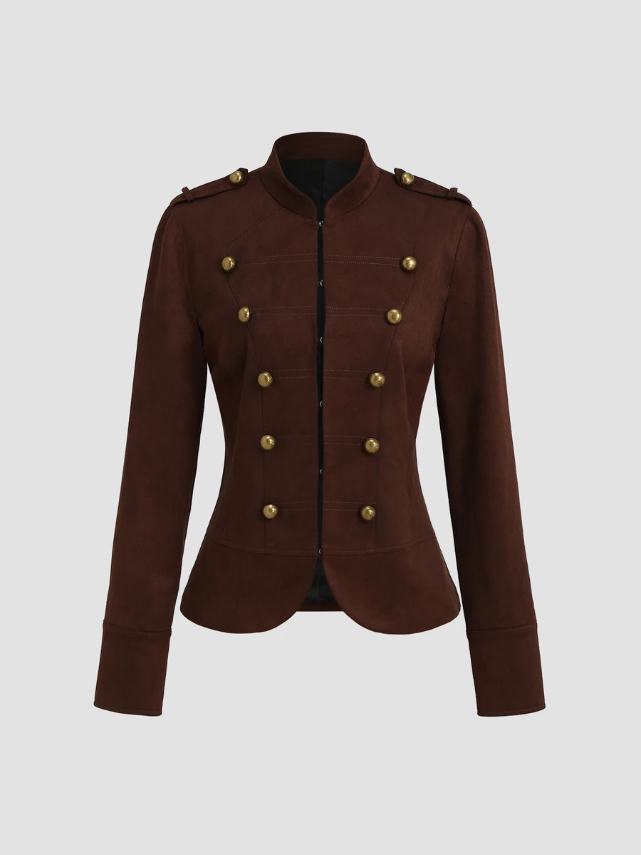 SHEIN Sweetro Women's Solid Color Casual Versatile Daily Wear Long Sleeve Jacket - Brown - View 1