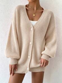 Sprig & Strand Women's Gentle Faux Pearl Button Knit Cardigan - Beige - View 5