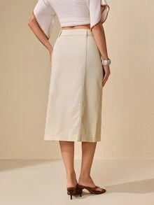 Selenza Women's Fashion Versatile Button Denim Skirt - Beige - View 10