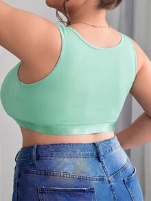 SHEIN CURVE+ 大尺碼簡約純色前扣式內衣背心，Curve Plus，Hoho Vacation - 薄荷綠 - 查看 6
