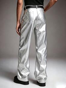 STYNVO Men's PU Leather Patchwork Fashion Long Pants - Silver - View 2