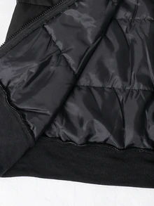 SHEIN 青少年男孩休閒黑色連帽棉質外套，飾有毛邊與小標籤，適合秋冬返校季 - 黑色 - 查看 8