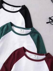 SHEIN Boys Space Print Comfortable Raglan Sleeve 3 Pieces Set Versatile T-Shirt Autumn - Multicolor - View 5