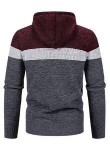 Manfinity Homme Men's Colorblock Long Sleeve Zip-Up Casual Warm Hooded Knit Sweatshirt, Old Money - Dark Grey - View 2