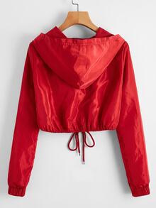 SHEIN EZwear 秋冬款連帽防風夾克外套，拉鍊開襟、抽繩下擺 - 紅色 - 查看 2