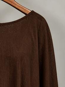 SHEIN Kaos Wanita Polos Kasual Serbaguna untuk Pemakaian Sehari-hari - Coffee Brown - View 3