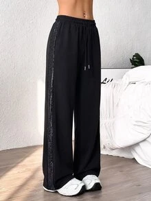 StreetHx Women's Black Patchwork Sports Pants - Black - View 1