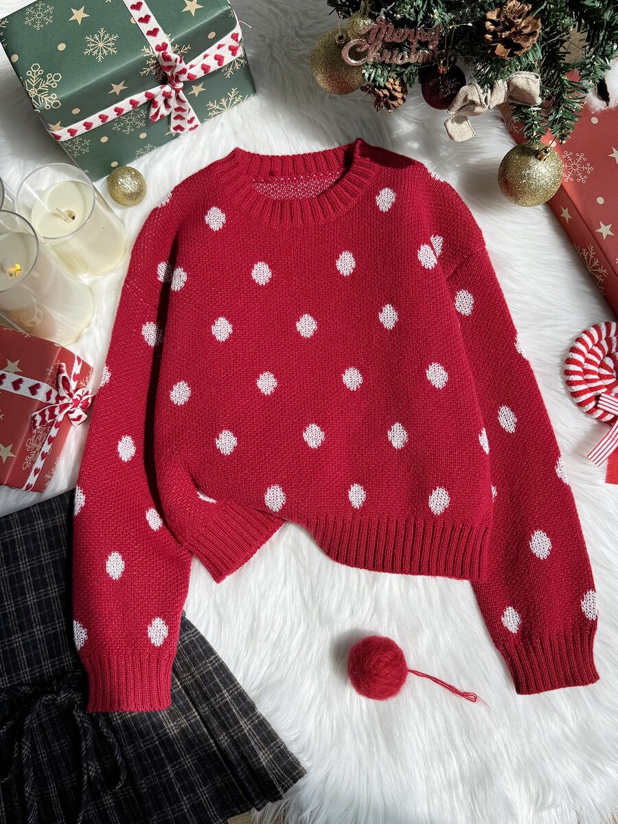 SHEIN Fashionable Casual Sweet Cherry Pullover Sweater For Girls - Burgundy - View 1